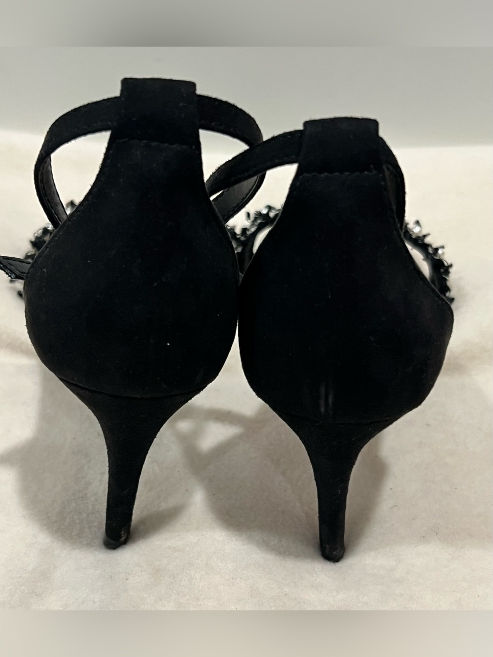 Kelly & Katie Women’s Black Open-Toe Pearl & Crystal Ankle-Strap Heels Size 8 - Picture 7 of 11